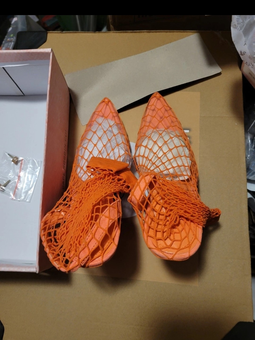 Orange Pointed-Toe, Net Heeled Shoes - Women's